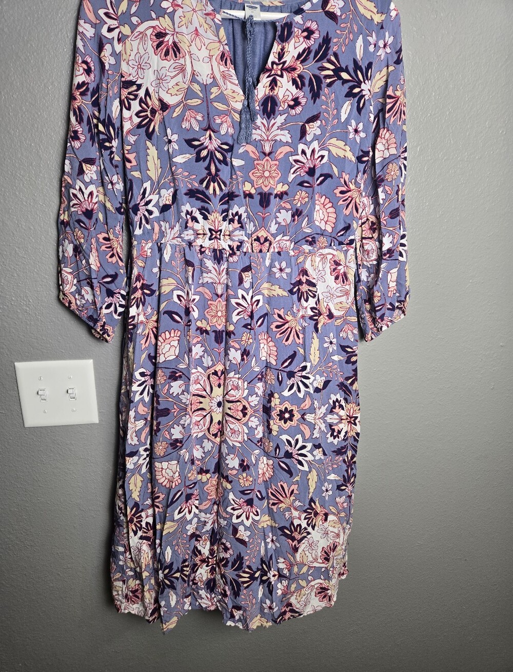 Old Navy Tassel Tied Blue Floral Boho Dress Size Medium - Picture 2 of 15